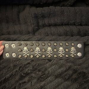 Black Leather Skull Studded Bracelet